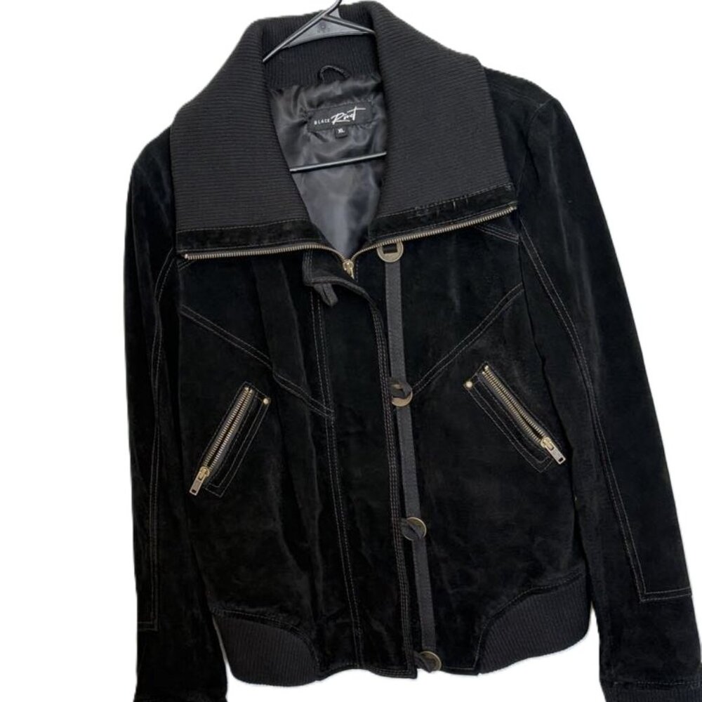 Wilsons Black Rivet Suede Leather Bomber Jacket L/LX